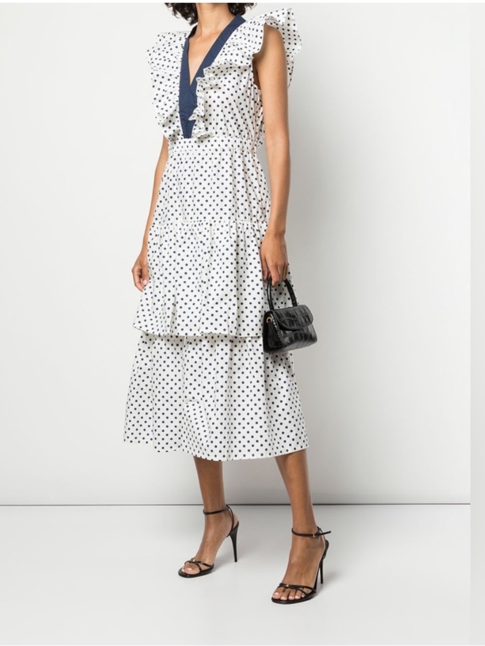 Baum Und Pferdgarten Avaleen Dress White Polka Dot Ruffle Midi Dress S/38
